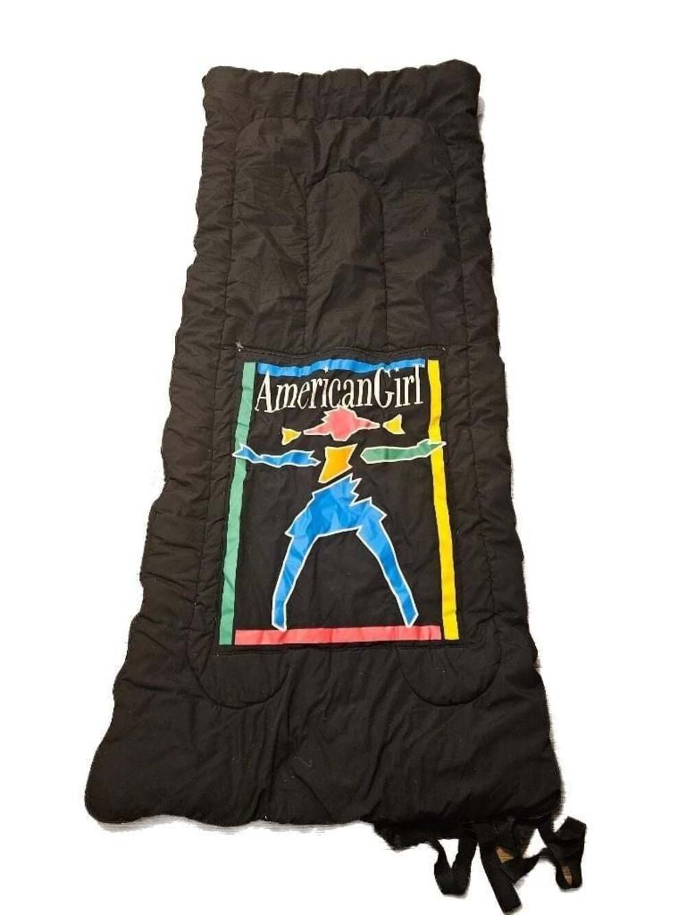 Vintage 1990s American Girl Child‎ Size Sleeping Bag - Black with Graphic Design
